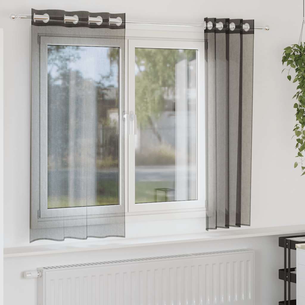 Tende in Voile con Occhielli 2 pz Nero 140x140 cm