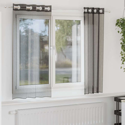 Tende in Voile con Occhielli 2 pz Nero 140x140 cm