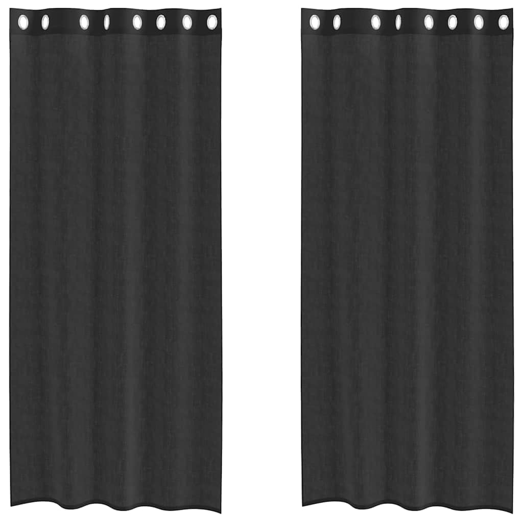 Tende in Voile con Occhielli 2 pz Nero 140x225 cm
