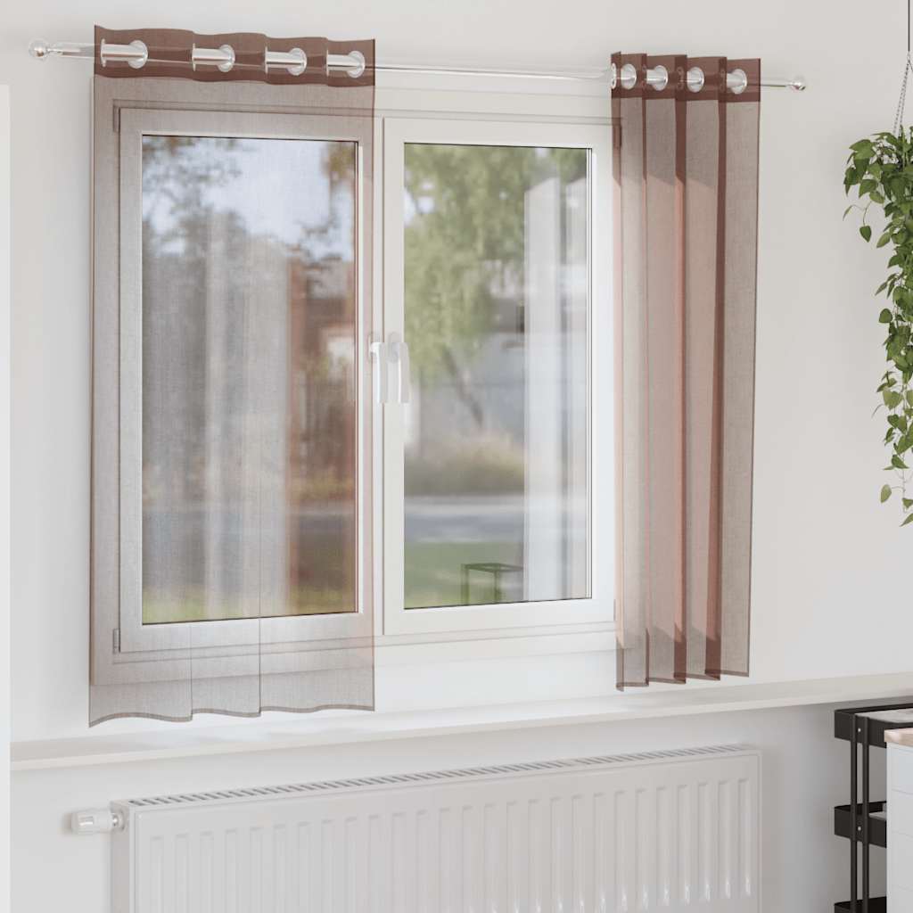 Tende in Voile con Occhielli 2 pz Marrone 140x140 cm