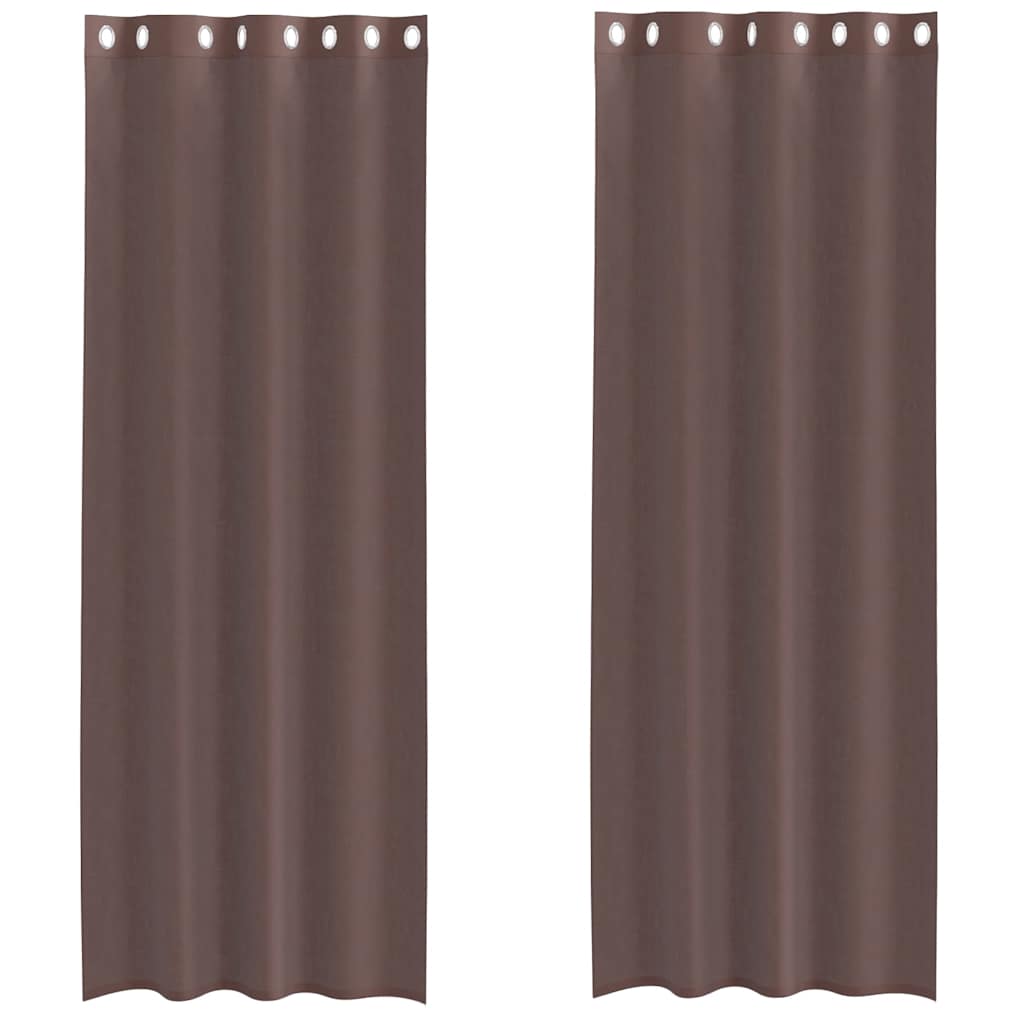Tende in Voile con Occhielli 2 pz Marrone 140x300 cm