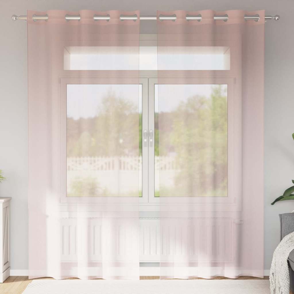 Tende in Voile con Occhielli 2 pz Rosa Chiaro 140x225 cm