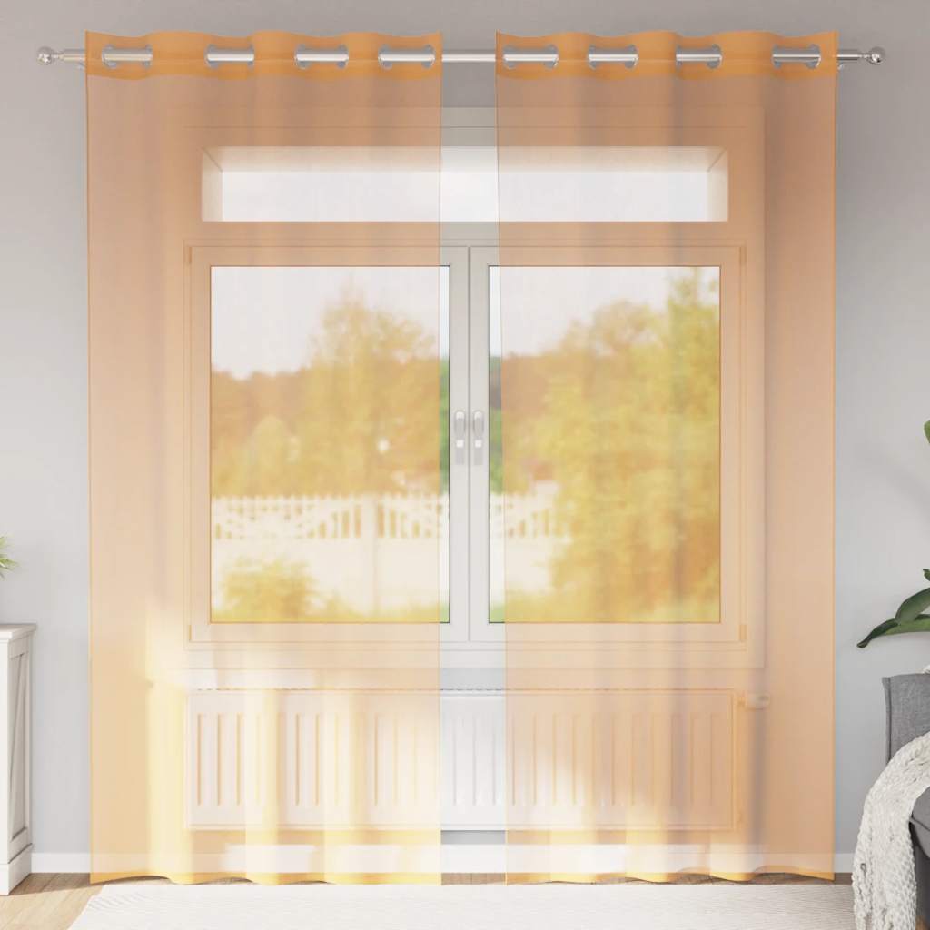 Tende in Voile con Occhielli 2 pz Arancio 140x225 cm