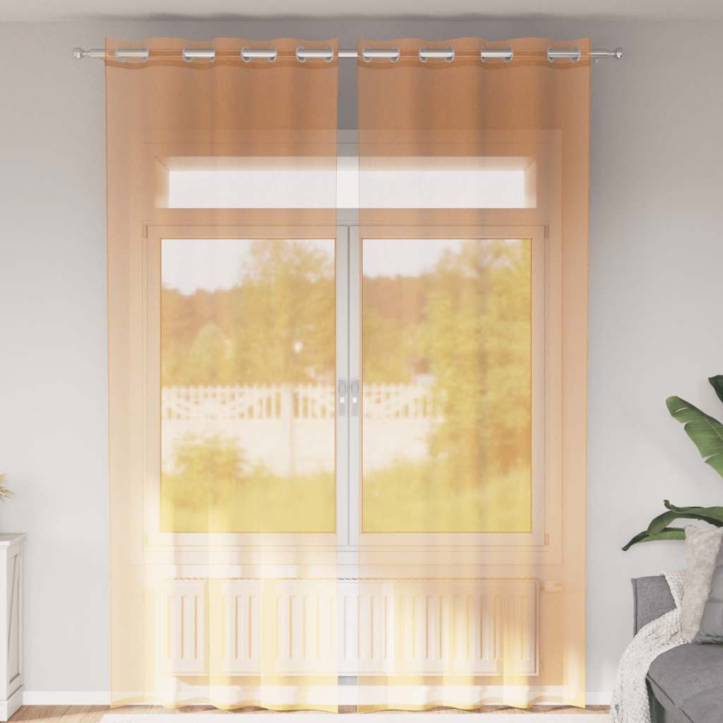 Tende in Voile con Occhielli 2 pz Arancio 140x260 cm