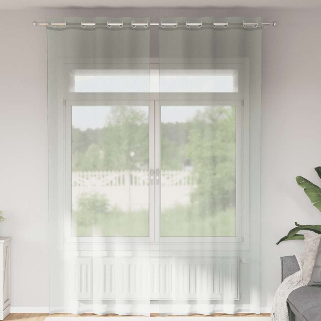 Tende in Voile con Occhielli 2 pz Grigio Chiaro 140x260 cm