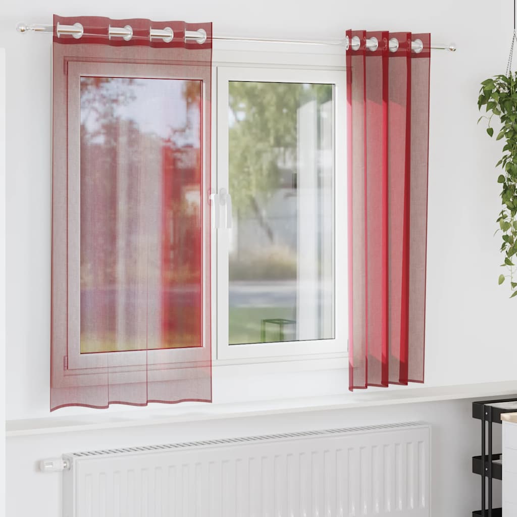 Tende in Voile con Occhielli 2 pz Rosso Vino