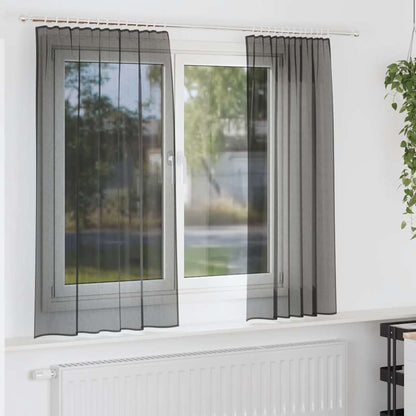 Tende in Voile con Tasche per Aste 2 pz Nero