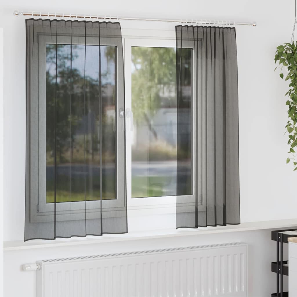 Tende in Voile con Tasche per Aste 2 pz Nero
