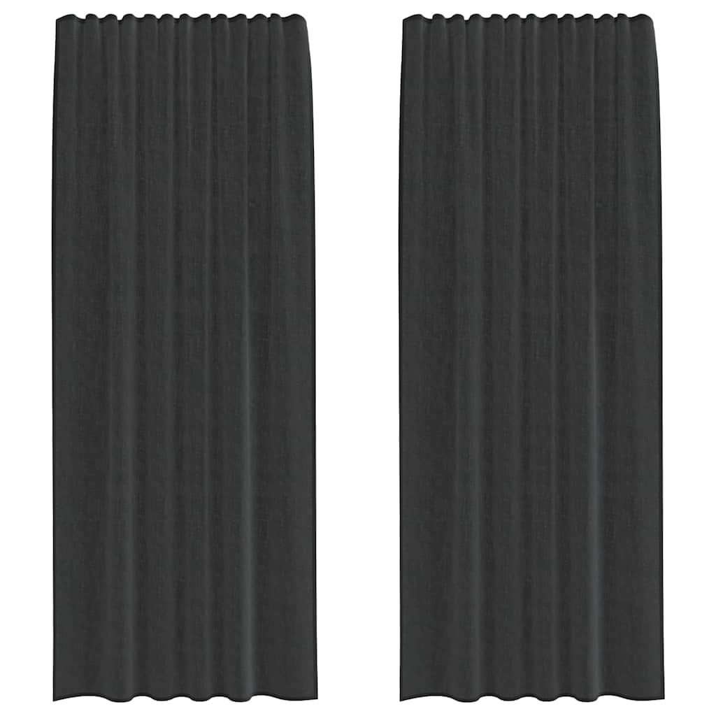 Tende in Voile con Tasche per Aste 2 pz Nero