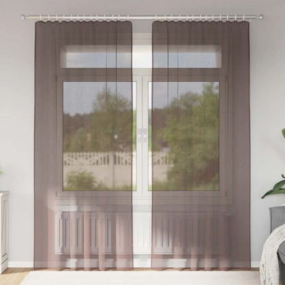 Tende in Voile con Tasche per Aste 2 pz Marrone