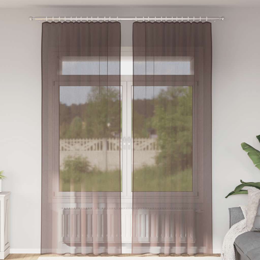 Tende in Voile con Tasche per Aste 2 pz Marrone