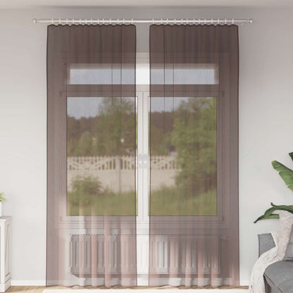 Tende in Voile con Tasche per Aste 2 pz Marrone