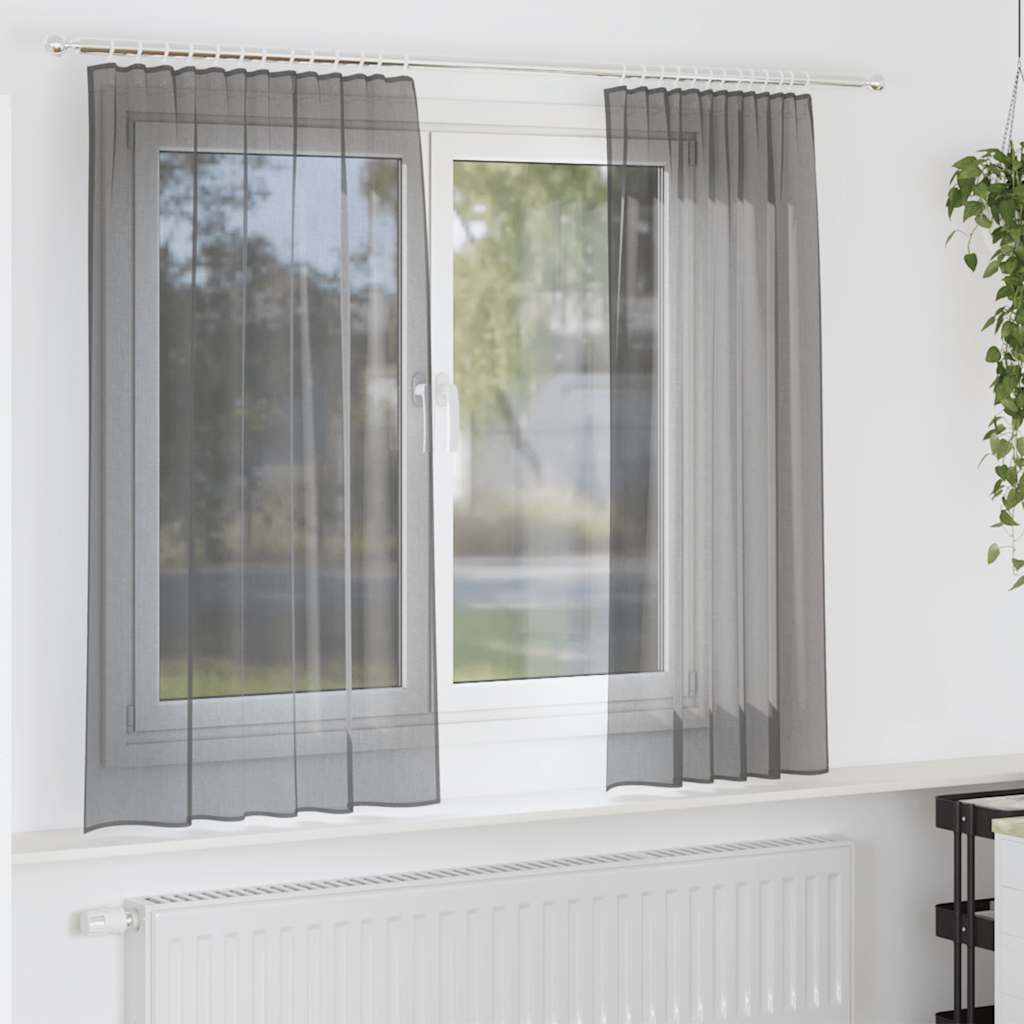 Tende in Voile con Tasche per Aste 2 pz Grigio Scuro