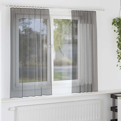 Tende in Voile con Tasche per Aste 2 pz Grigio Scuro