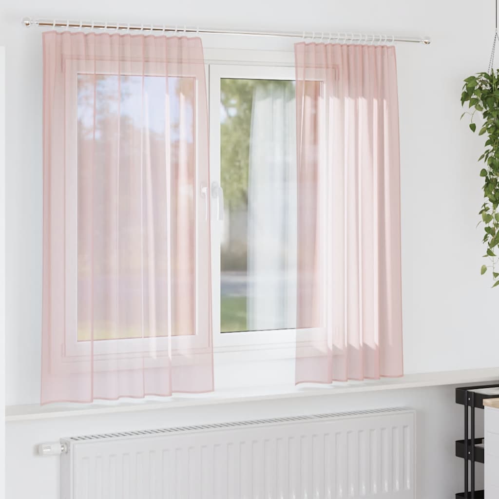 Tende in Voile con Tasche per Aste 2 pz Rosa Chiaro