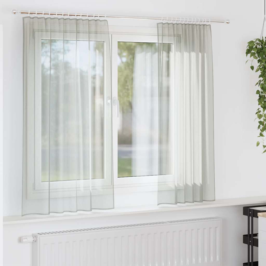 Tende in Voile con Tasche per Aste 2 pz Grigio Chiaro