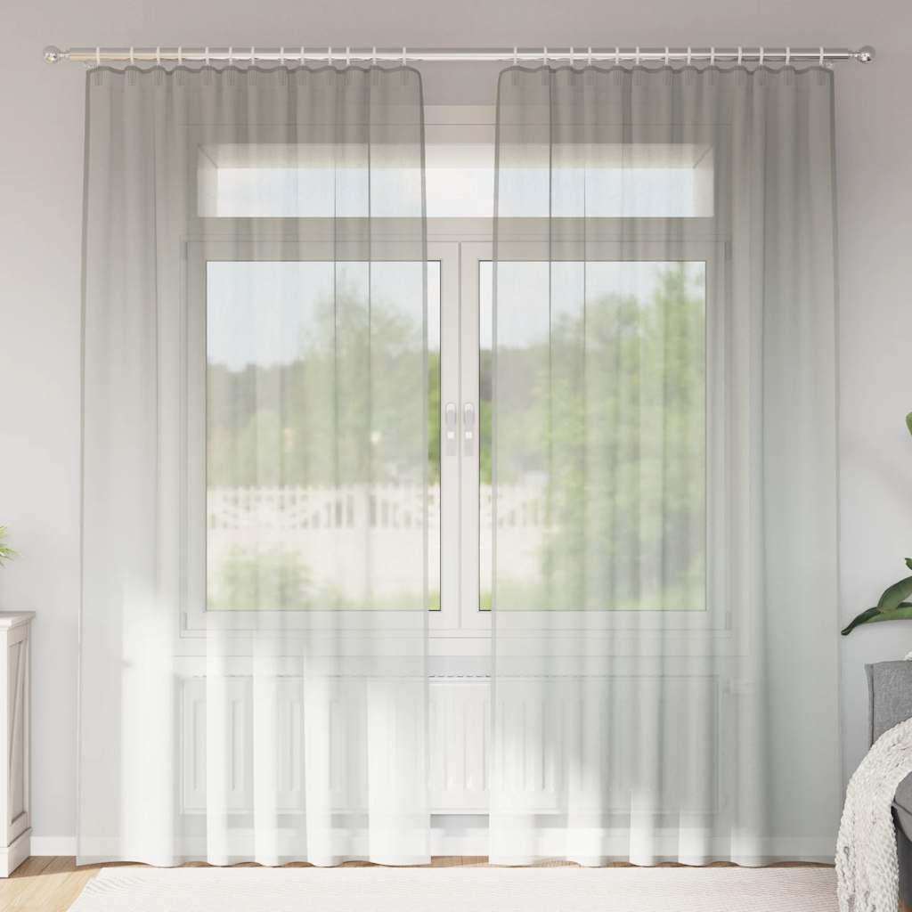 Tende in Voile con Tasche per Aste 2 pz Grigio Chiaro