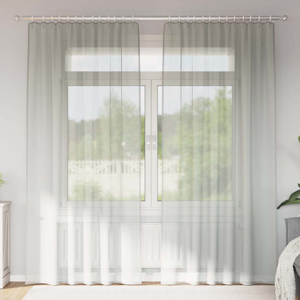 Tende in Voile con Tasche per Aste 2 pz Grigio Chiaro