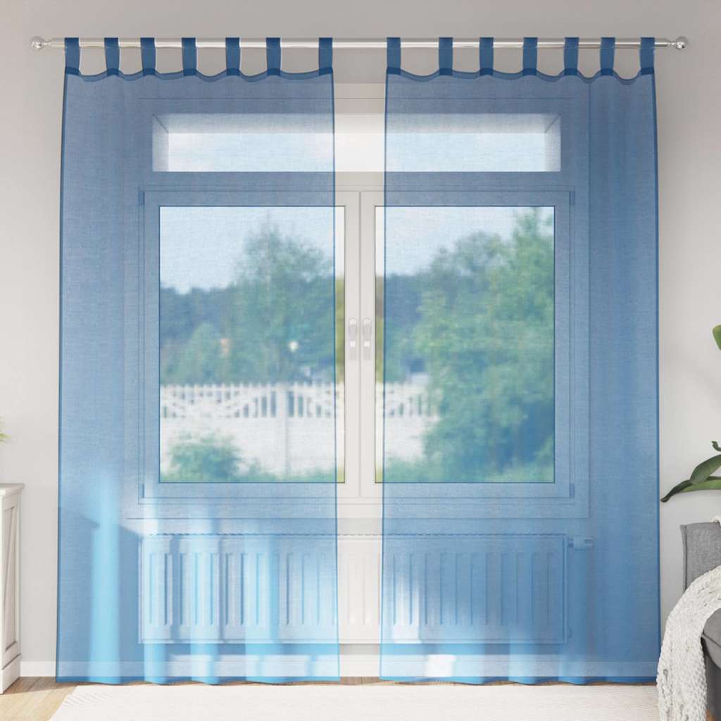 Tende in Voile con Tasche per Aste 2 pz Blu Reale