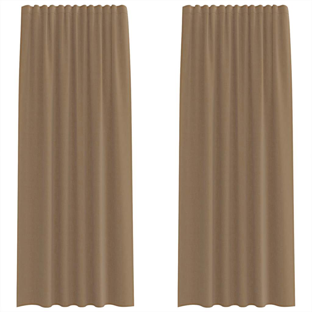 Tende in Voile con Tasche per Aste 2 pz Marrone Chiaro