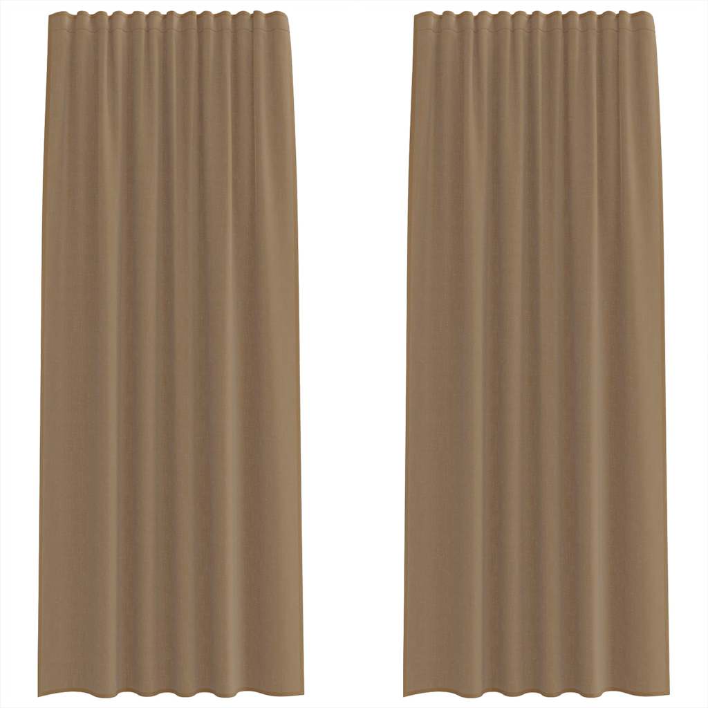 Tende in Voile con Tasche per Aste 2 pz Marrone Chiaro