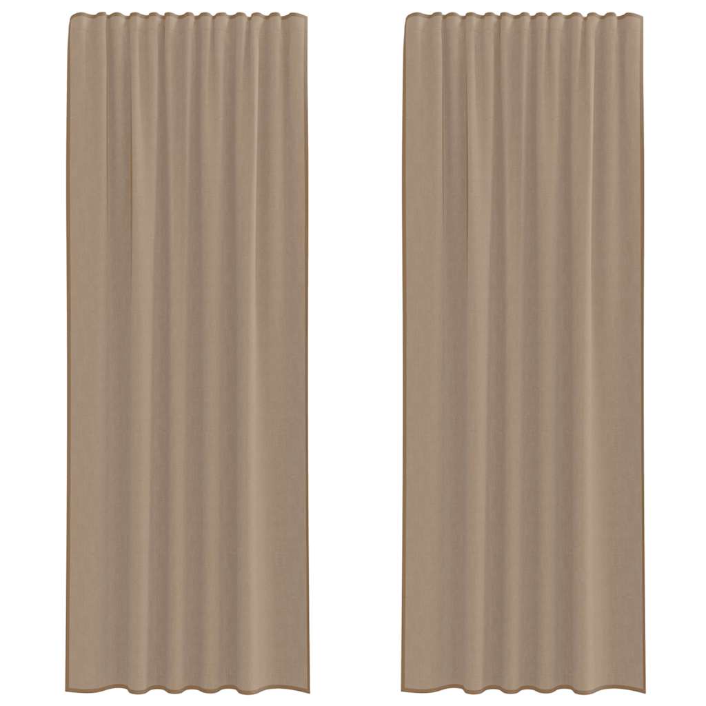 Tende in Voile con Tasche per Aste 2 pz Marrone Chiaro
