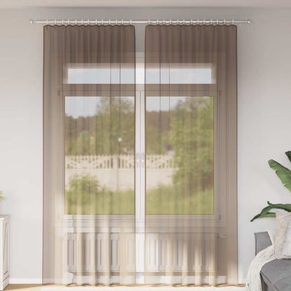 Tende in Voile con Tasche per Aste 2 pz Marrone Chiaro