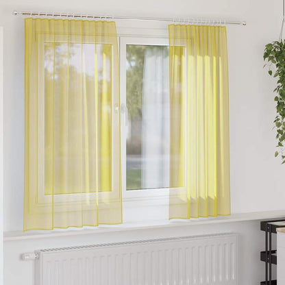 Tende in Voile con Tasche per Aste 2 pz Giallo