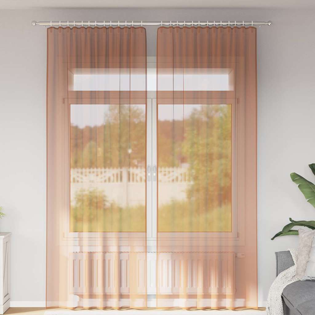 Tende in Voile con Tasche per Aste 2 pz Terracotta