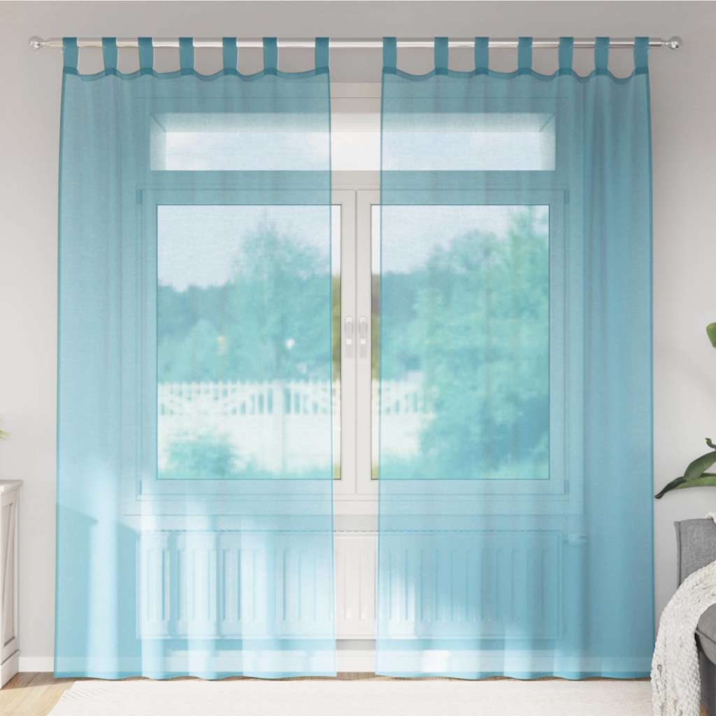 Tende in Voile con Tasche per Aste 2 pz Turchese