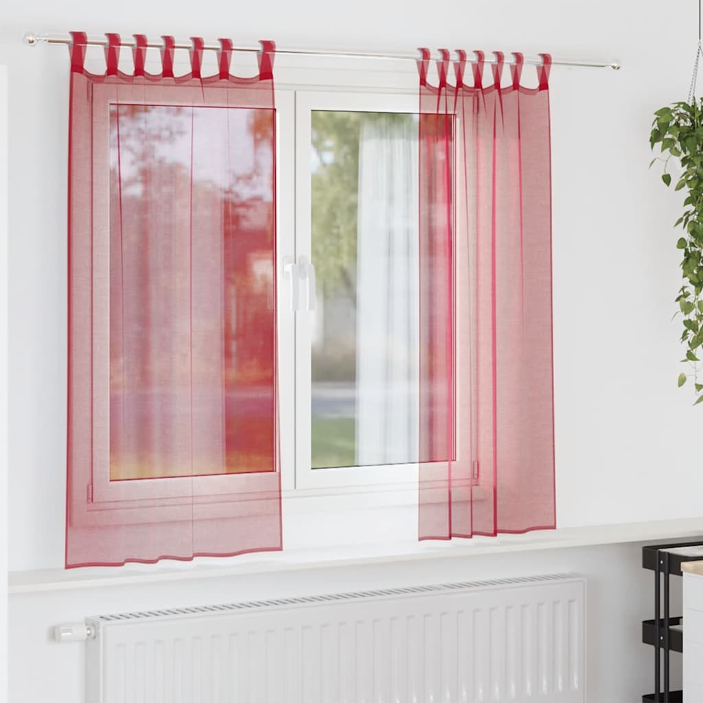 Tende in Voile con Tasche per Aste 2 pz Rosso Vino