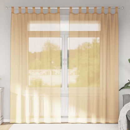 Tende in Voile con Passanti 2 pz Sabbia 140x225 cm