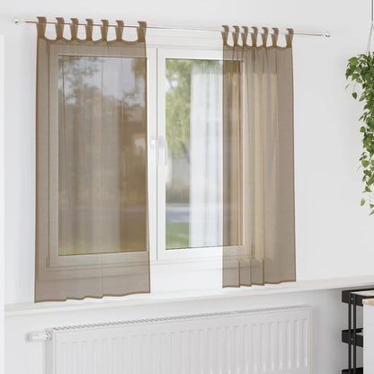 Tende in Voile con Passanti 2 pz Marrone Chiaro 140x140 cm