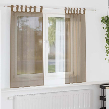 Tende in Voile con Passanti 2 pz Marrone Chiaro 140x175 cm