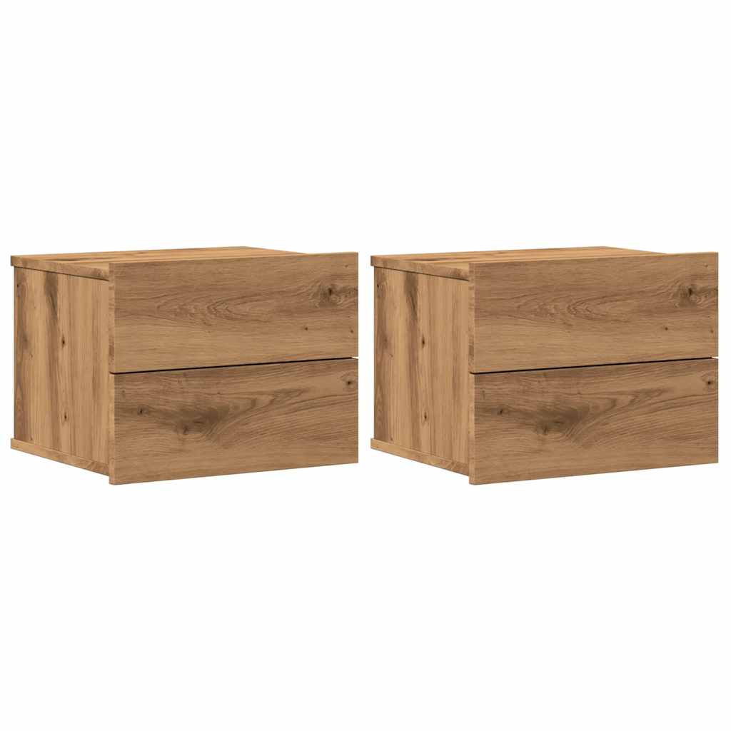 Comodini a Muro 2 pz Rovere Artigianale 40x32x30 cm