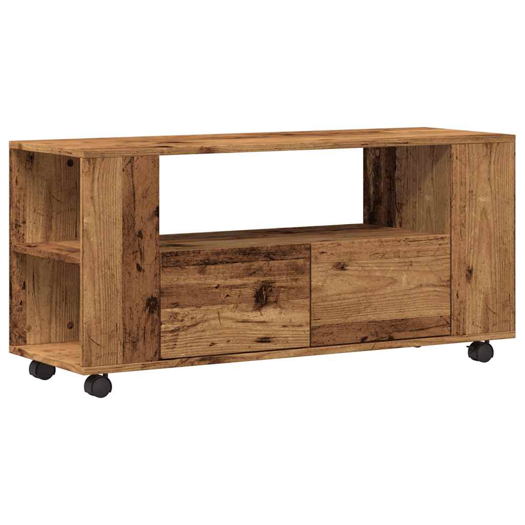 Mobile Porta TV con Ruote Legno Antico 102x34,5x43cm Truciolato