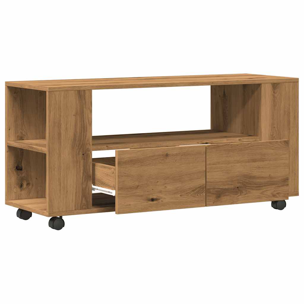 Mobile Porta TV con Ruote Artigianale 102x34,5x43 cm Truciolato