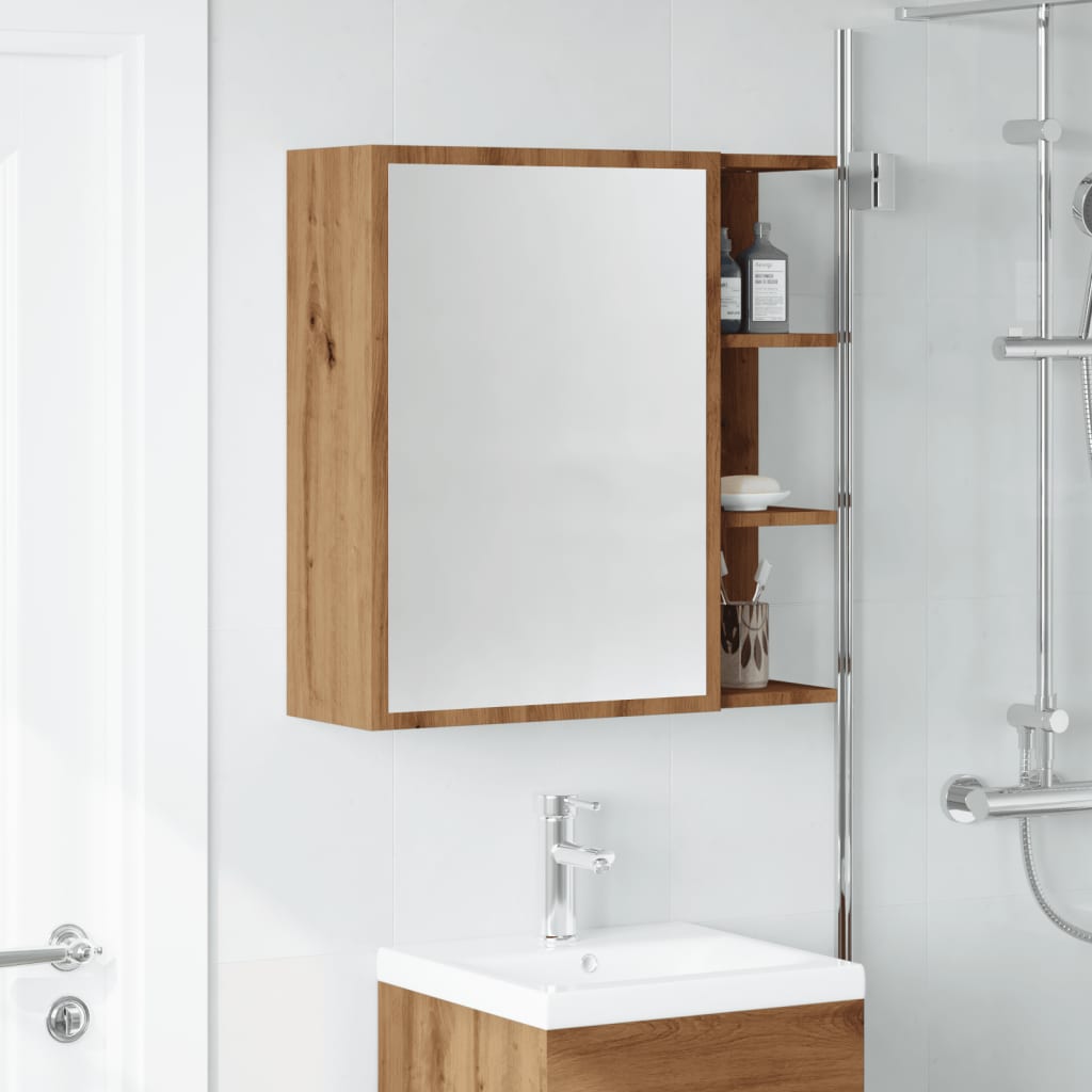Mobile Bagno con Specchio Rovere 62,5x20,5x64 cm Multistrato