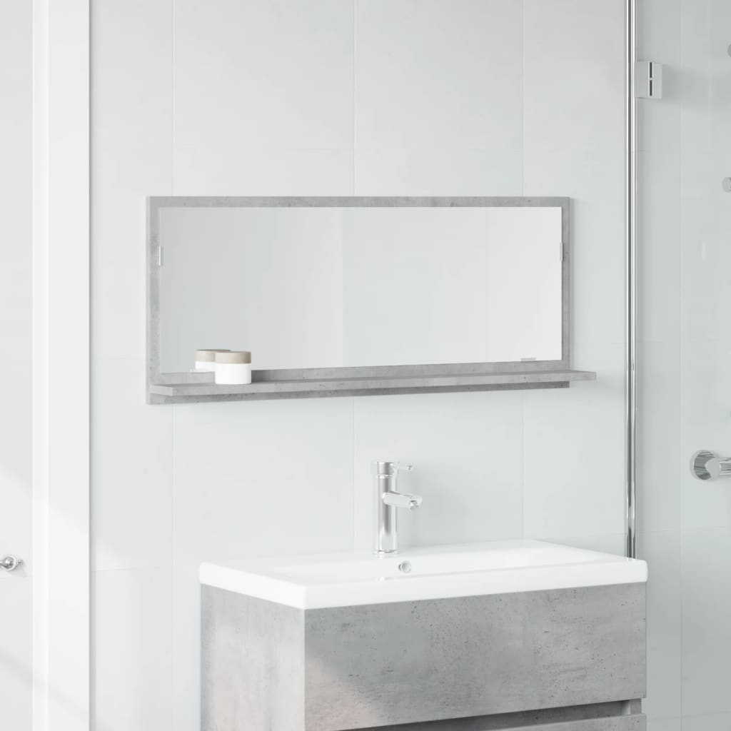 Mobile Bagno con Specchio Grigio Cemento 90x11x37 cm Truciolato