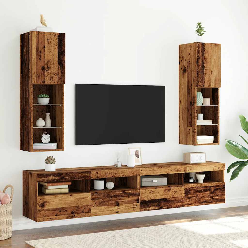 Mobili Porta TV con Luci LED 2 pz Legno Antico 30,5x30x102 cm