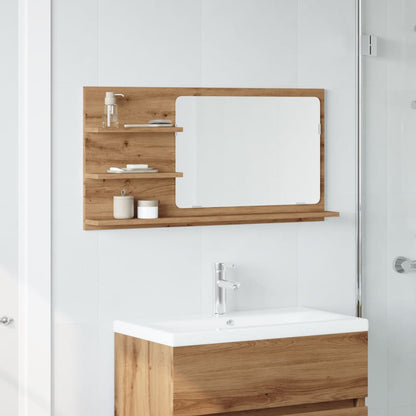 Mobile Bagno Specchio Rovere Artigianale 90x11x45 cm Truciolato