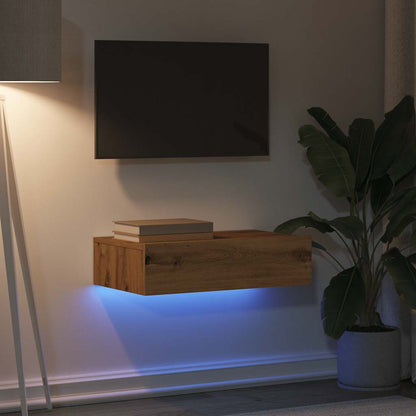 Mobile Porta TV con Luci LED Rovere Artigianale 60x35x15,5 cm