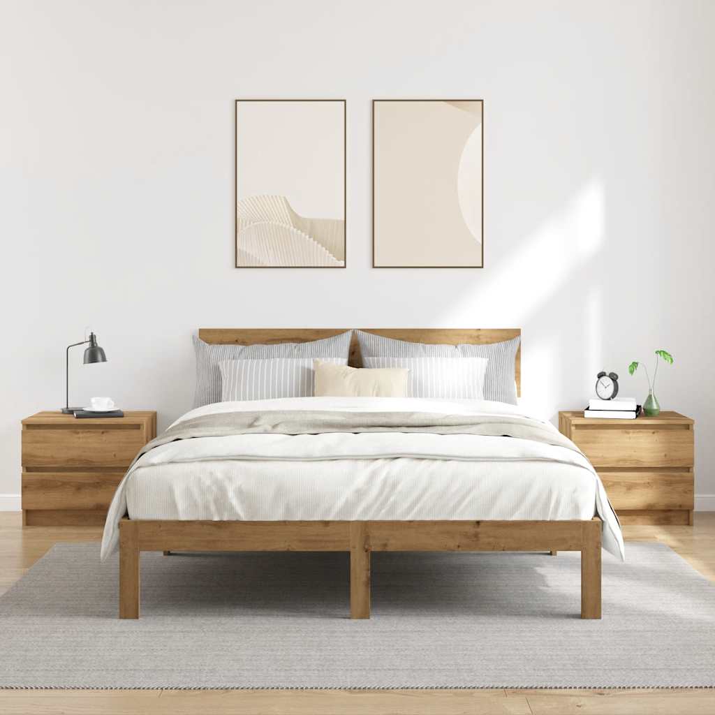 Comodini 2pz Rovere Artigianale 50x40x43.5 cm Legno Multistrato