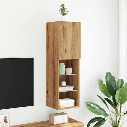 Mobile TV con Luci LED Rovere Artigianale 30,5x30x102 cm