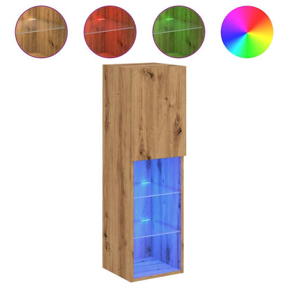 Mobili TV con Luci LED 2 pz Rovere Artigianale 30,5x30x102 cm