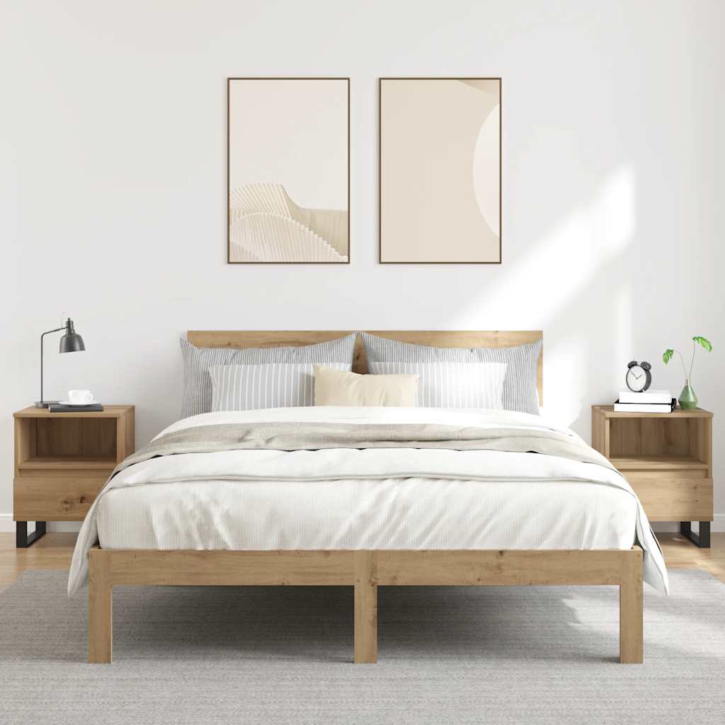 Comodini 2pz Rovere Artigianale 40x35x50 cm Legno Multistrato