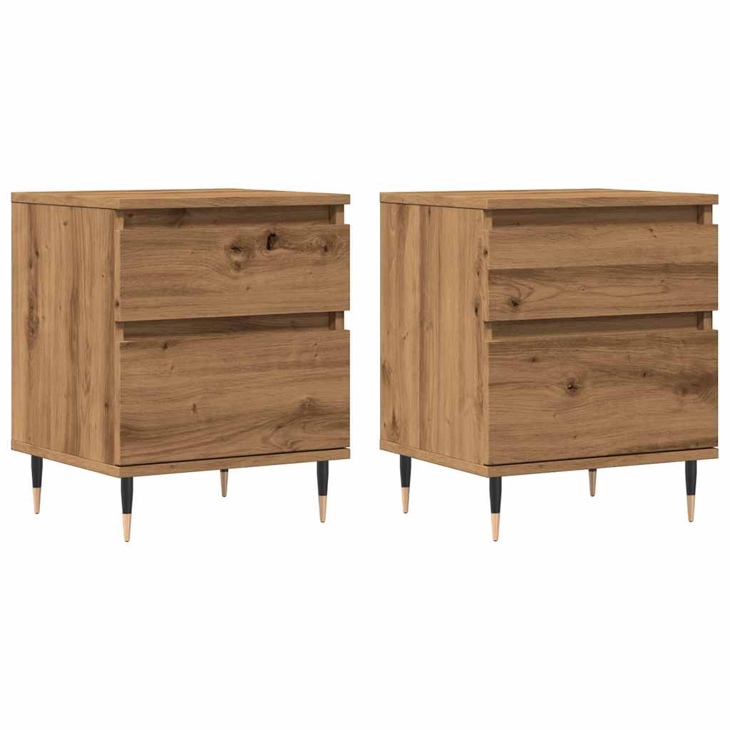 Comodini 2pz Rovere Artigianale 40x35x50 cm Legno Multistrato