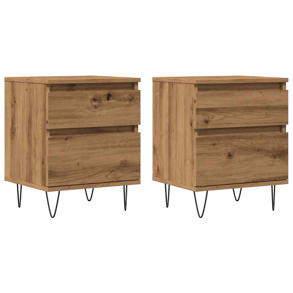 Comodini 2pz Rovere Artigianale 40x35x50 cm Legno Multistrato