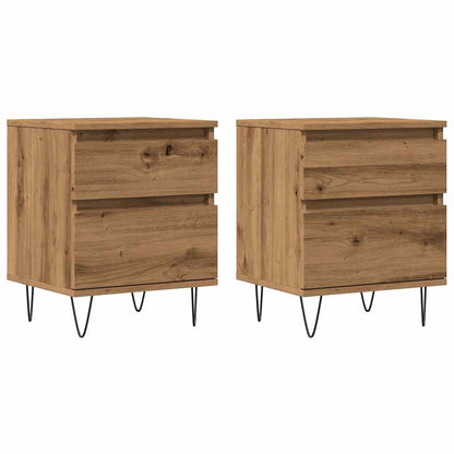 Comodini 2pz Rovere Artigianale 40x35x50 cm Legno Multistrato