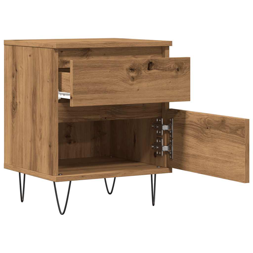 Comodini 2pz Rovere Artigianale 40x35x50 cm Legno Multistrato